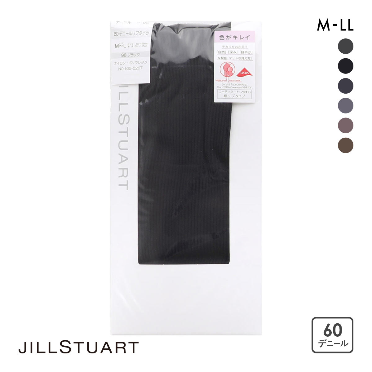 ジルスチュアート リブタイツ 60デニール M-L L-LL 日本製 細リブ レディース レッグウェア JILLSTUART(BK-ブラック-M-L)