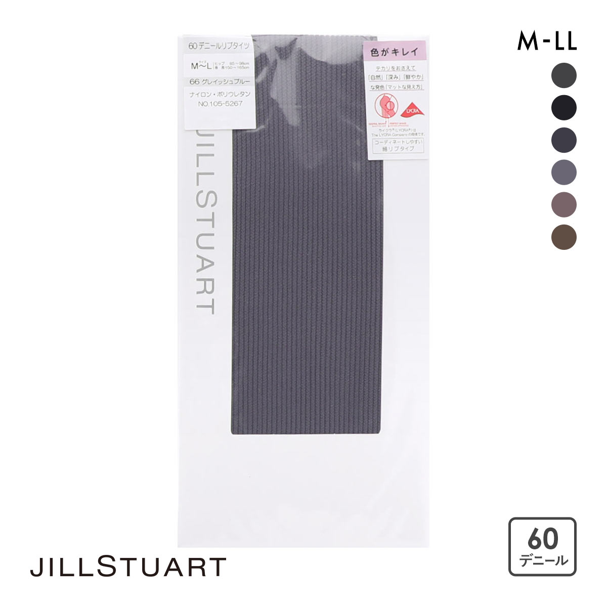 ジルスチュアート リブタイツ 60デニール M-L L-LL 日本製 細リブ レディース レッグウェア JILLSTUART(BGY-ブルーグレー-M-L)