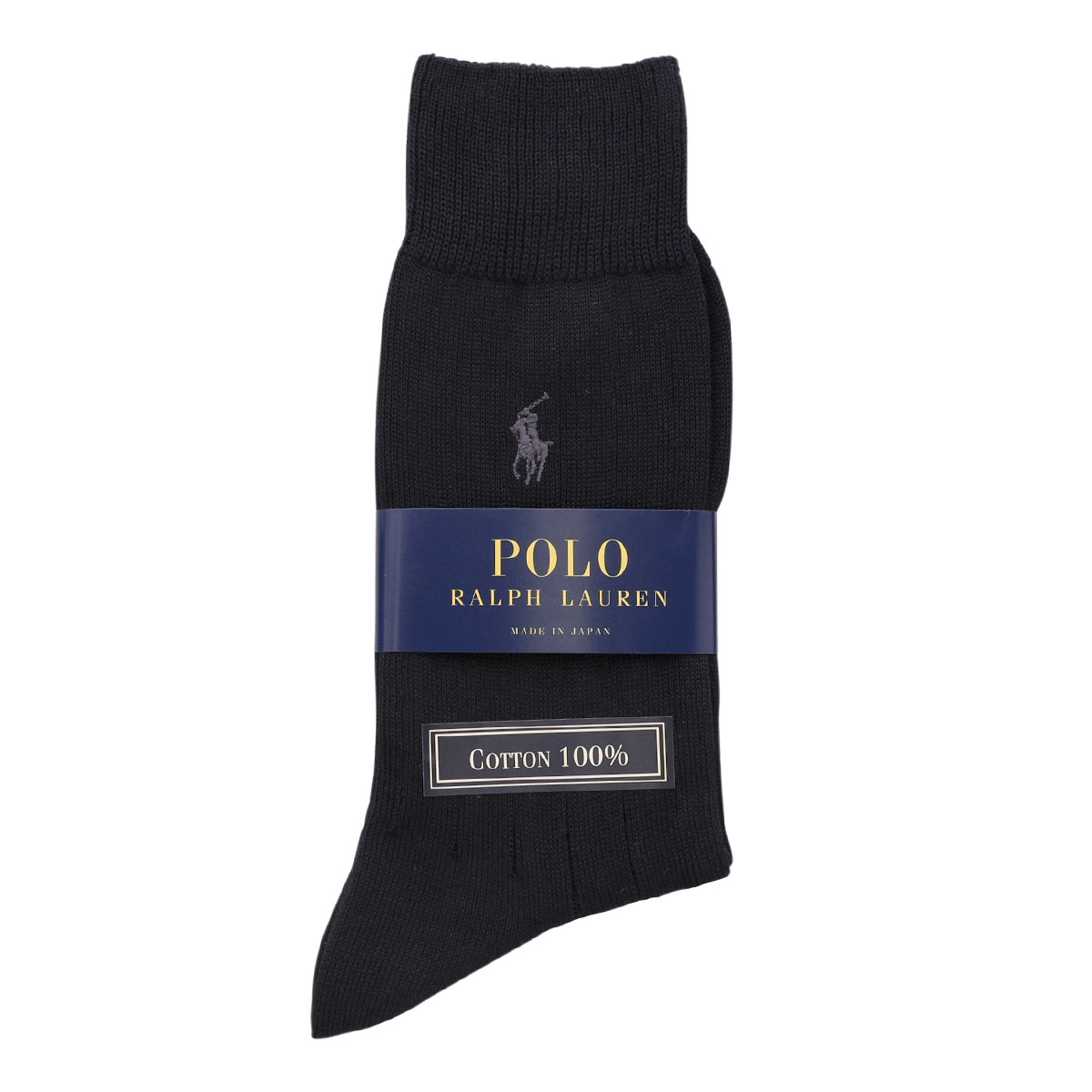 ポロ ラルフローレン POLO RALPH LAUREN コットン100％ ロゴ刺繍 定番リブソックス 25 27 クルー丈 綿100％ 靴下 日本製(BK-ブラック-25cm)