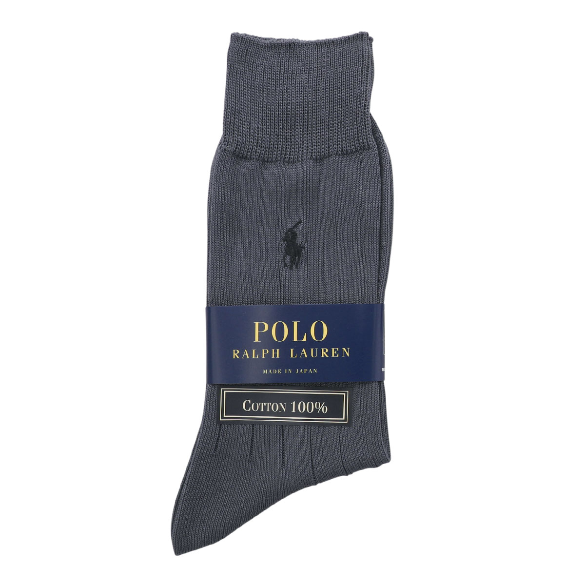 ポロ ラルフローレン POLO RALPH LAUREN コットン100％ ロゴ刺繍 定番リブソックス 25 27 クルー丈 綿100％ 靴下 日本製(CGY-チャコールグレー-25cm)