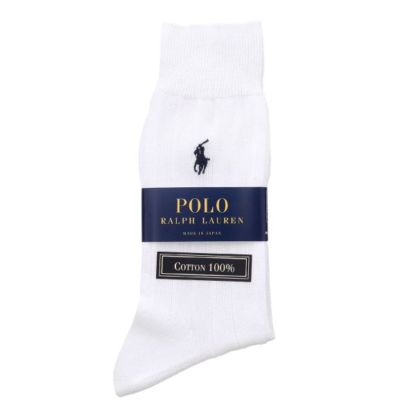 ポロ ラルフローレン POLO RALPH LAUREN コットン100％ ロゴ刺繍 定番リブソックス 25 27 クルー丈 綿100％ 靴下 日本製
