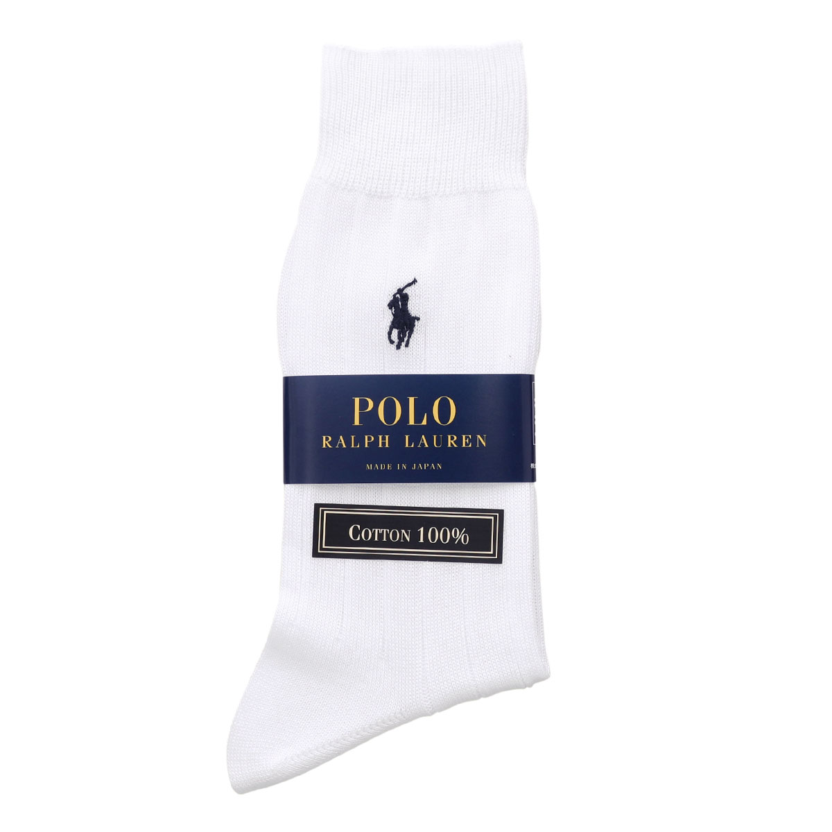 ポロ ラルフローレン POLO RALPH LAUREN コットン100％ ロゴ刺繍 定番リブソックス 25 27 クルー丈 綿100％ 靴下 日本製(OW-オフホワイト-25cm)