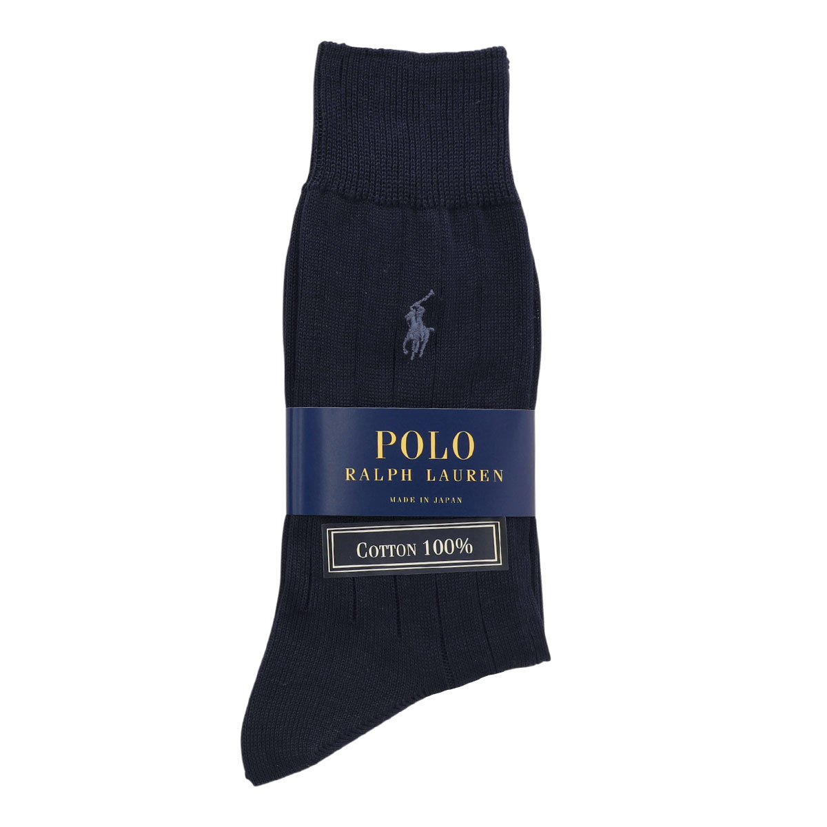 ポロ ラルフローレン POLO RALPH LAUREN コットン100％ ロゴ刺繍 定番リブソックス 25 27 クルー丈 綿100％ 靴下 日本製(KO-コン-25cm)