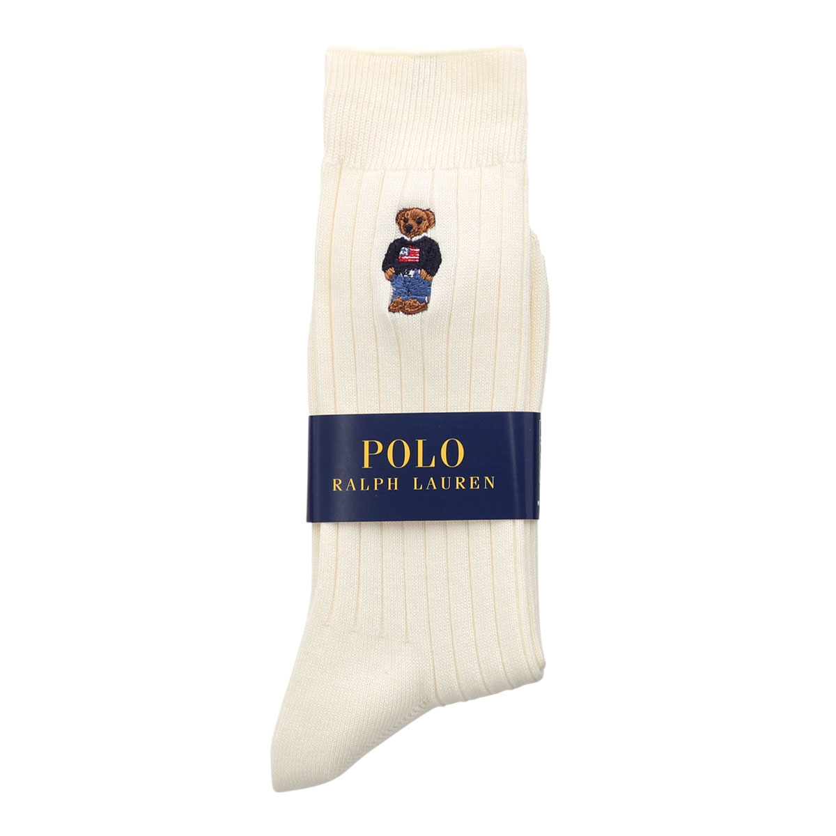 ポロ ラルフローレン POLO RALPH LAUREN ポロベア刺繍 定番リブソックス 25-27 27-29 クルー丈 紳士 靴下 メンズ カジュアル ギフト(IV-アイボリー-25-27cm)