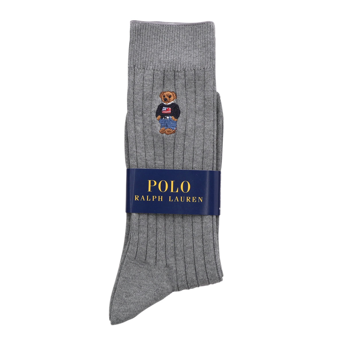 ポロ ラルフローレン POLO RALPH LAUREN ポロベア刺繍 定番リブソックス 25-27 27-29 クルー丈 紳士 靴下 メンズ カジュアル ギフト(DGY-濃グレー-25-27cm)