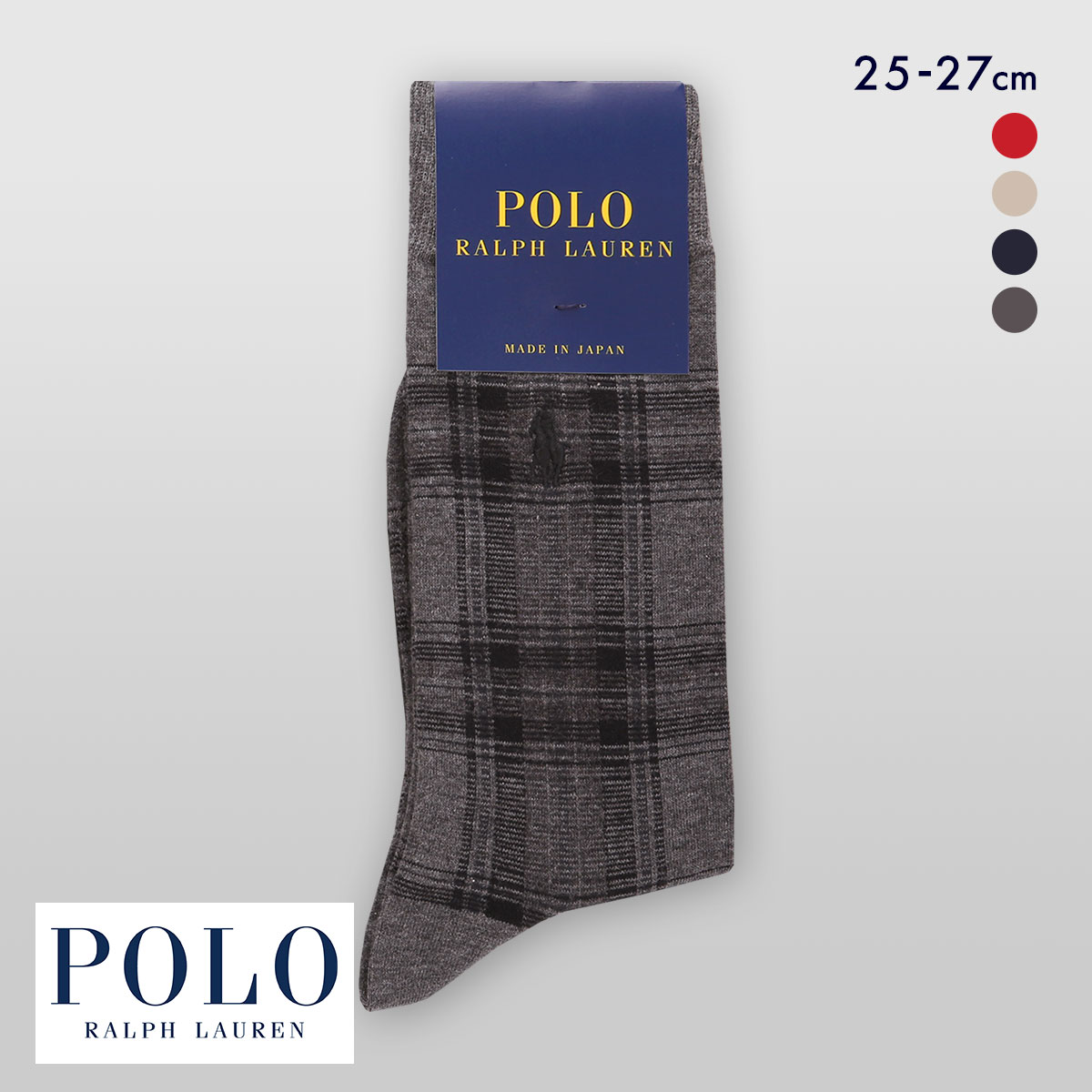 ポロ ラルフローレン TARTAN CHECK ソックス クルー丈 紳士靴下 メンズ カジュアル ギフト 25-27 POLO RALPH LAUREN(CGY-チャコールグレー-25-27cm)