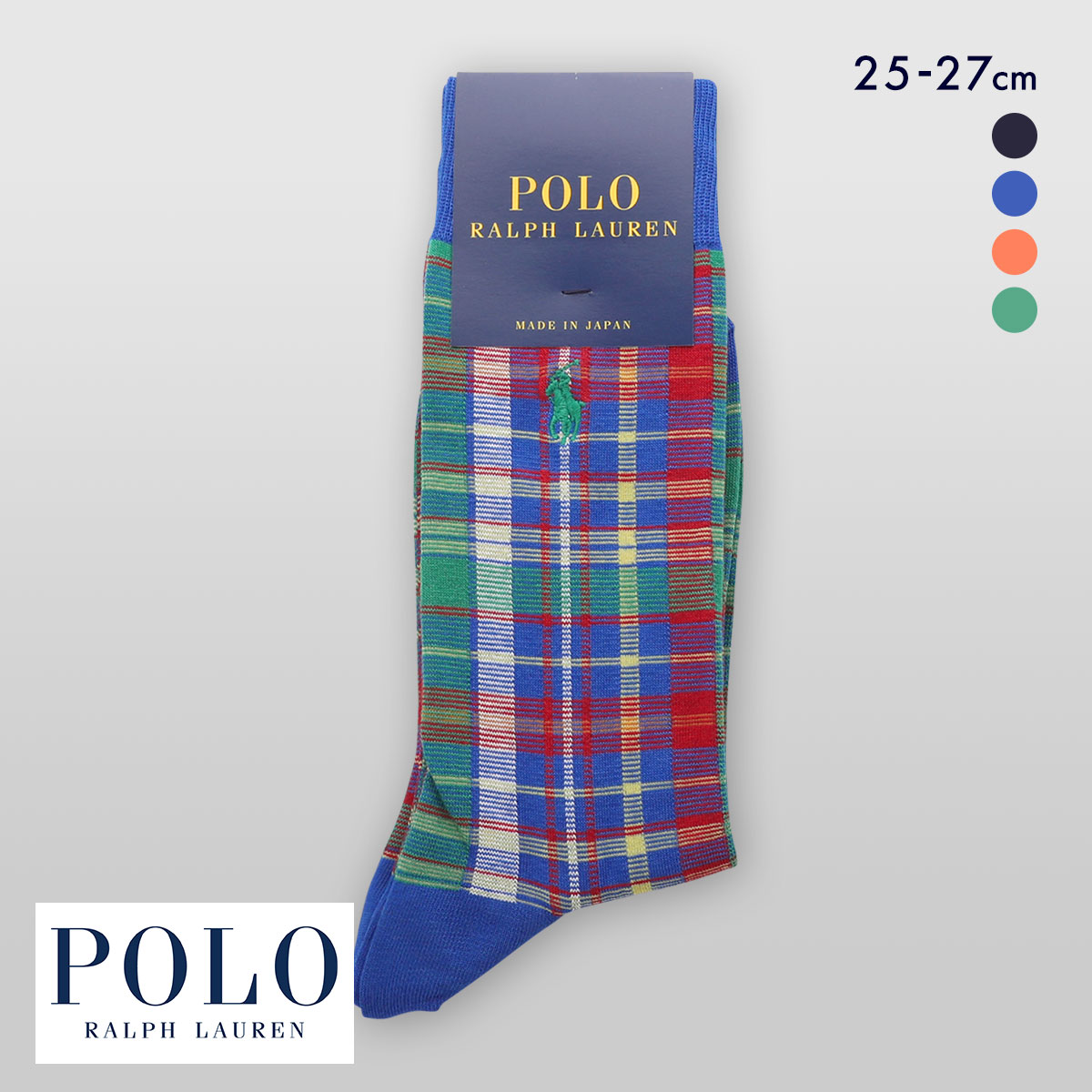 ポロ ラルフ ローレン マドラスチェック クルー丈 ソックス 紳士靴下 メンズ POLO RALPH LAUREN(DBU-濃ブルー-25-27cm)