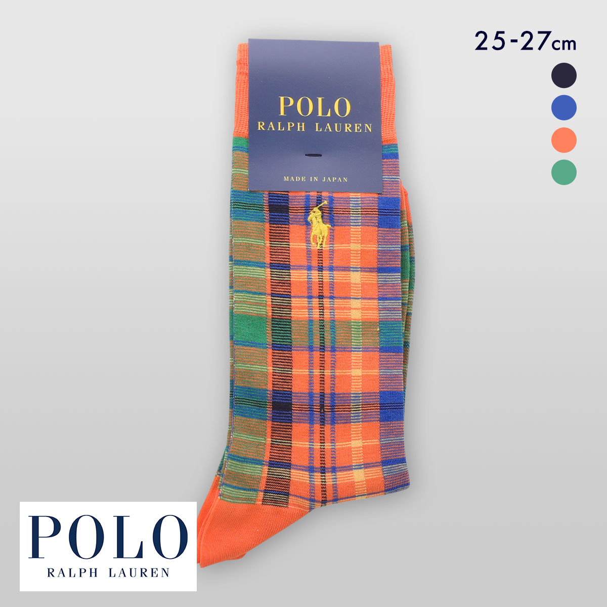 ポロ ラルフ ローレン マドラスチェック クルー丈 ソックス 紳士靴下 メンズ POLO RALPH LAUREN(OR-オレンジ-25-27cm)