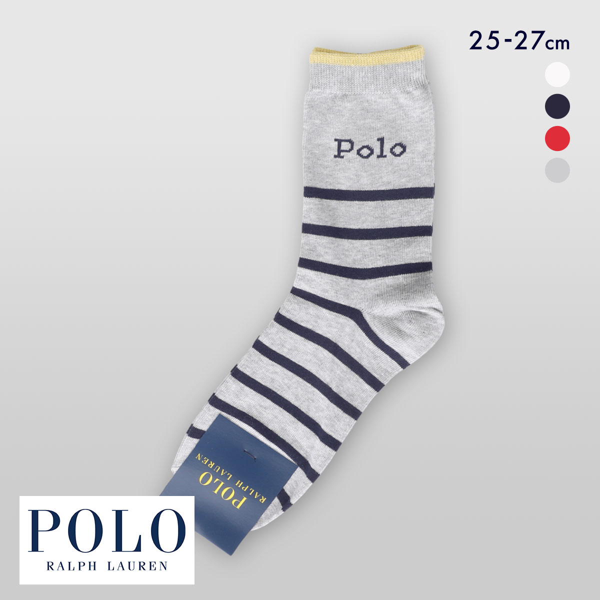 ポロ ラルフ ローレン ロゴボーダー クォーター丈 ソックス 紳士靴下 メンズ 25-27 POLO RALPH LAUREN(LGY-薄グレー-25-27cm)