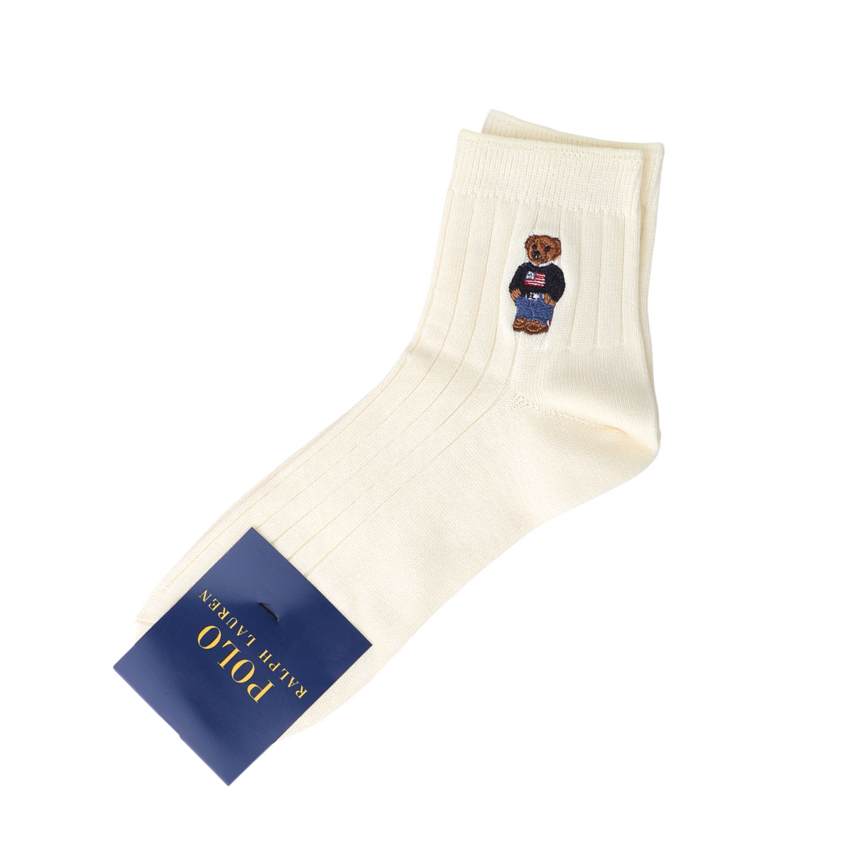 ポロ ラルフローレン POLO RALPH LAUREN ポロベア刺繍 定番リブソックス 25-27 27-29 ショート丈 紳士 靴下 メンズ カジュアル(IV-アイボリー-25-27cm)