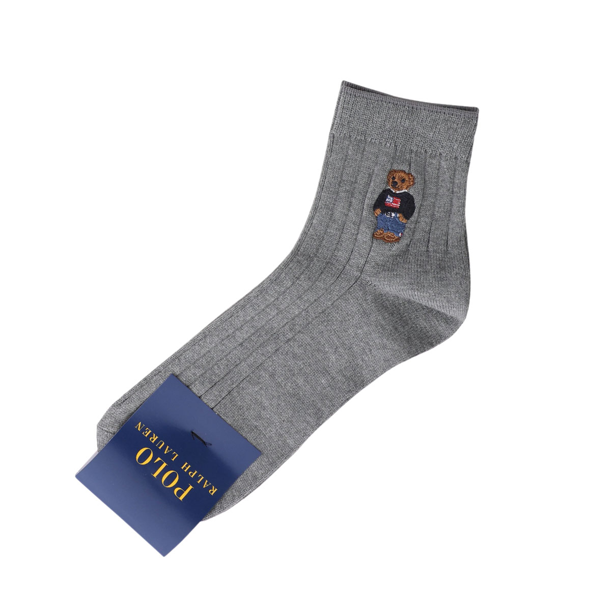 ポロ ラルフローレン POLO RALPH LAUREN ポロベア刺繍 定番リブソックス 25-27 27-29 ショート丈 紳士 靴下 メンズ カジュアル(DGY-濃グレー-25-27cm)