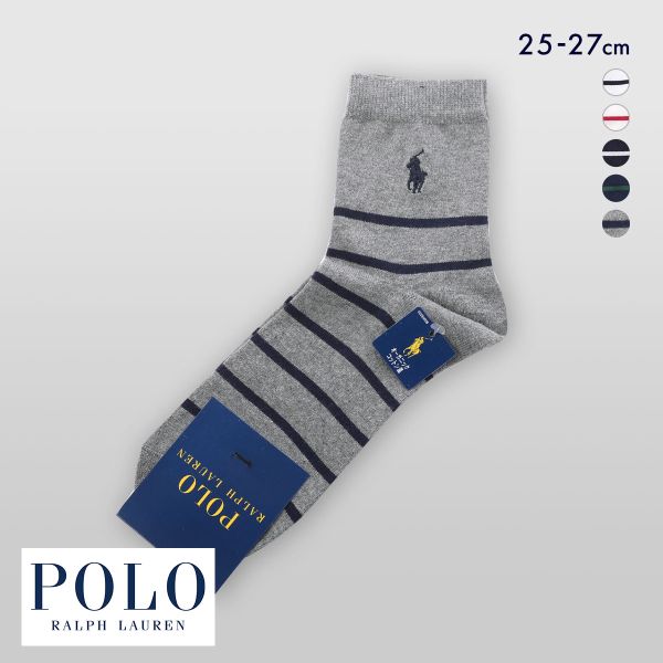 ポロ ラルフローレン POLO RALPH LAUREN フレンチセーラー オーガニックコットン混 ソックス 25-27 定番 ショート丈 ミドル 紳士 メンズ