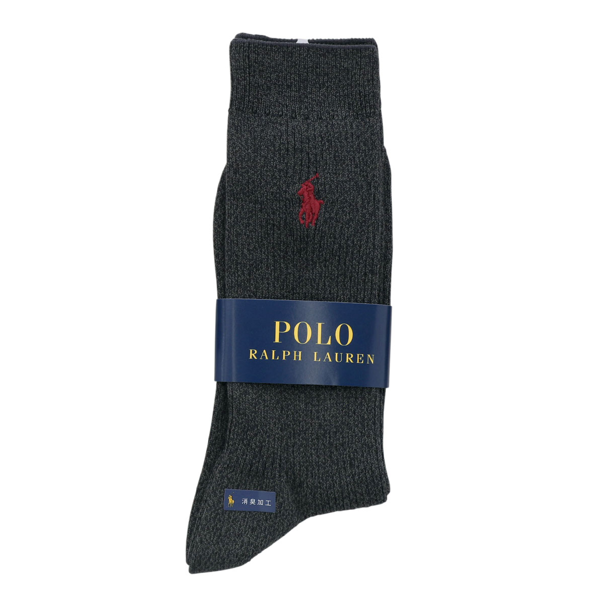 ポロ ラルフローレン POLO RALPH LAUREN 消臭加工 ワンポイント刺繍 定番リブソックス 24-26 26-28 綿混 紳士 靴下 メンズ カジュアル ギフト(GGY-グリーングレー-24-26cm)