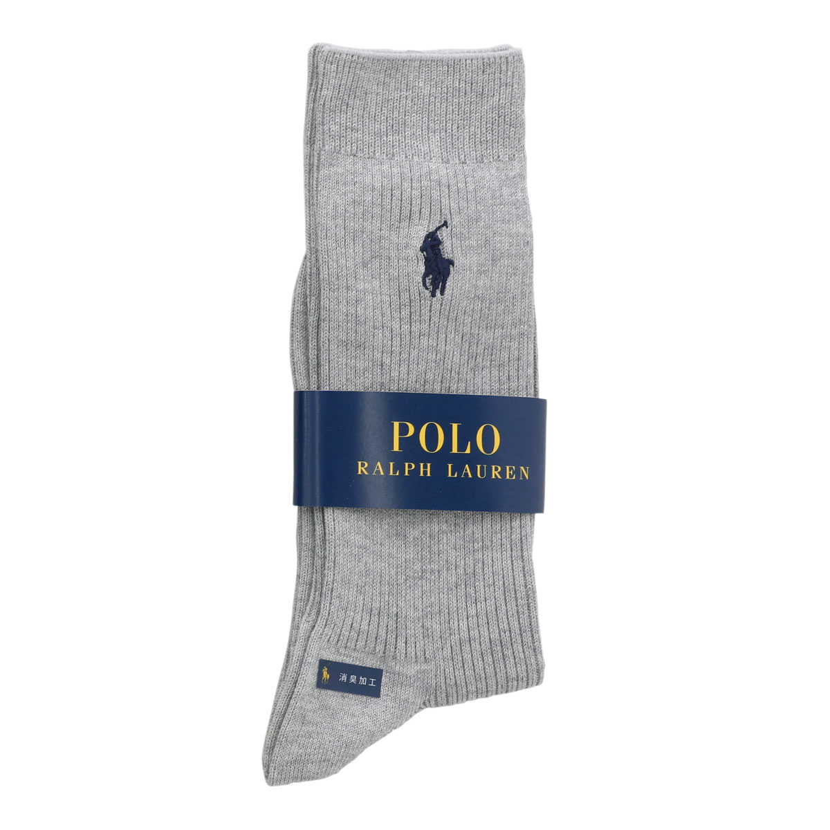 ポロ ラルフローレン POLO RALPH LAUREN 消臭加工 ワンポイント刺繍 定番リブソックス 24-26 26-28 綿混 紳士 靴下 メンズ カジュアル ギフト(GY-グレー-24-26cm)