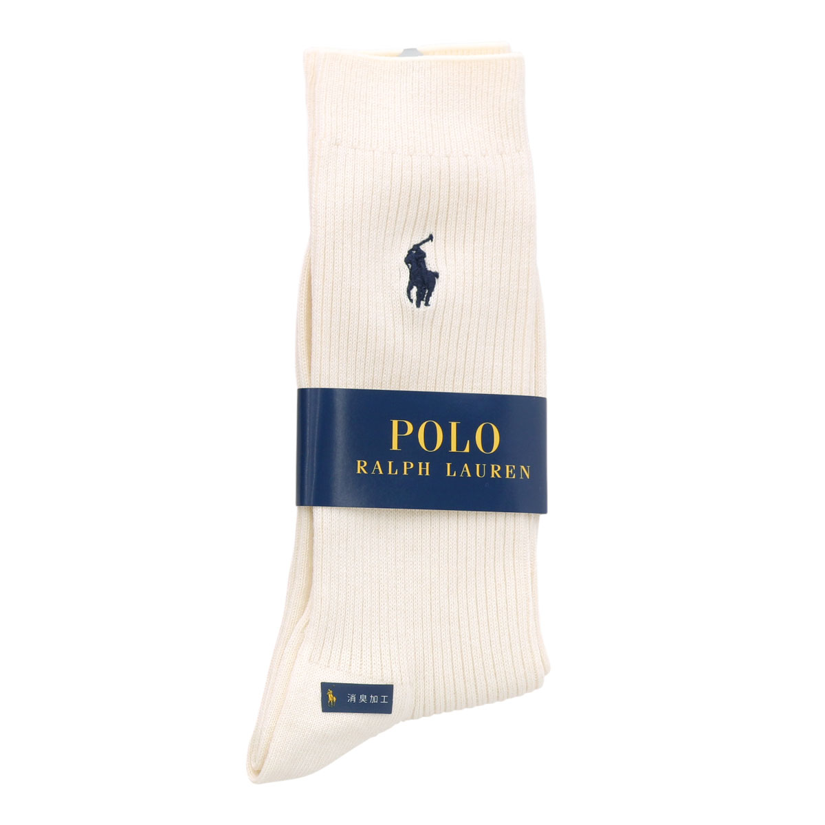 ポロ ラルフローレン POLO RALPH LAUREN 消臭加工 ワンポイント刺繍 定番リブソックス 24-26 26-28 綿混 紳士 靴下 メンズ カジュアル ギフト(CR-クリーム-24-26cm)