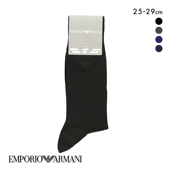 エンポリオ・アルマーニ EMPORIO ARMANI Dress イーグル刺繍 メンズ リブソックス 抗菌防臭 綿混 靴下 クルー丈 ビジネス 紳士 25-29cm