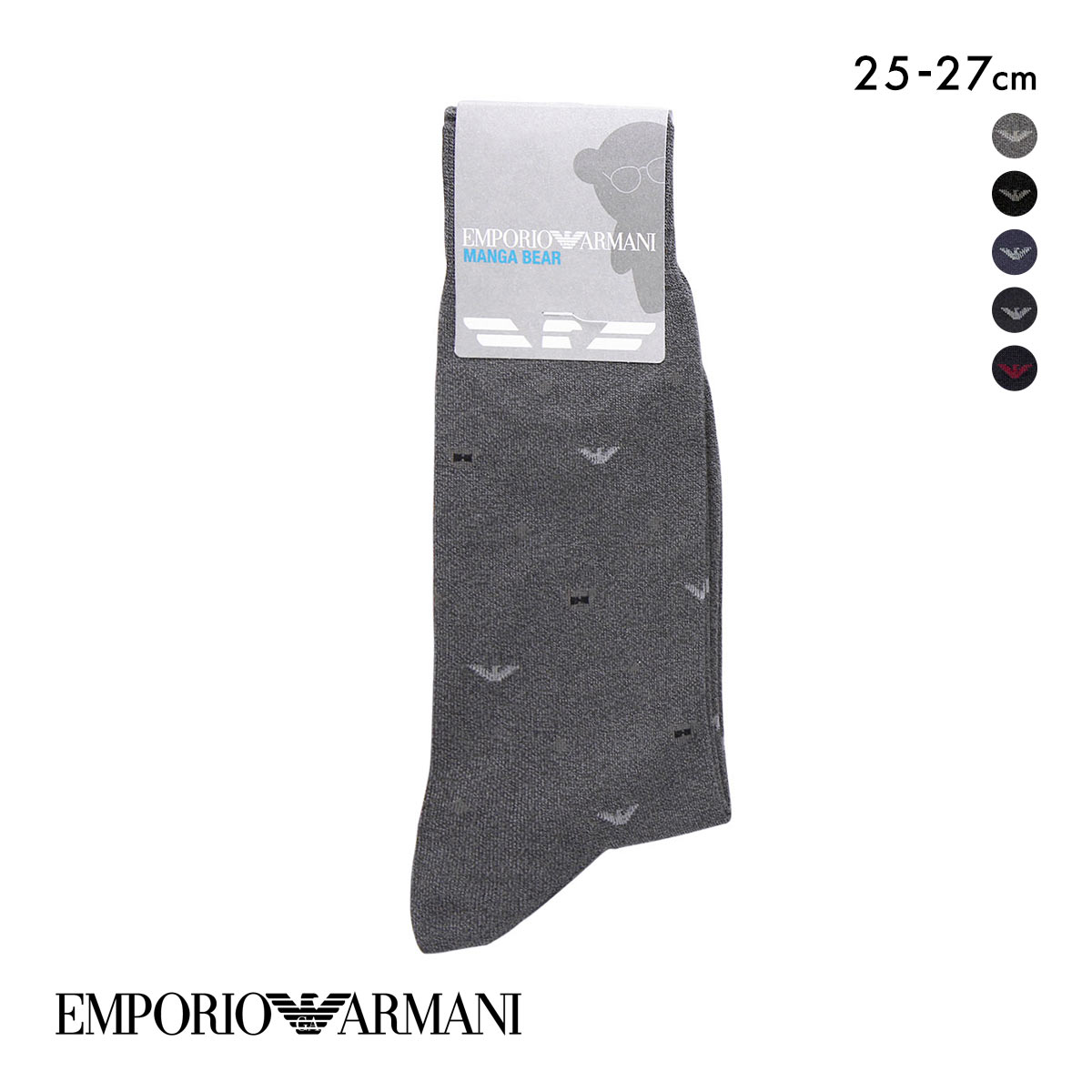 エンポリオ・アルマーニ EMPORIO ARMANI Dress マンガベア＆イーグル メンズソックス 靴下 クルー丈 ビジネス メンズ 綿混 紳士(CGY-チャコールグレー-25-27cm)