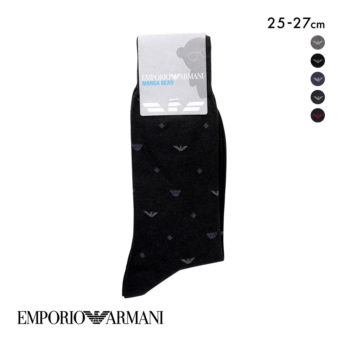 エンポリオ・アルマーニ EMPORIO ARMANI Dress マンガベア＆イーグル メンズソックス 靴下 クルー丈 ビジネス メンズ 綿混 紳士(BK-ブラック-25-27cm)