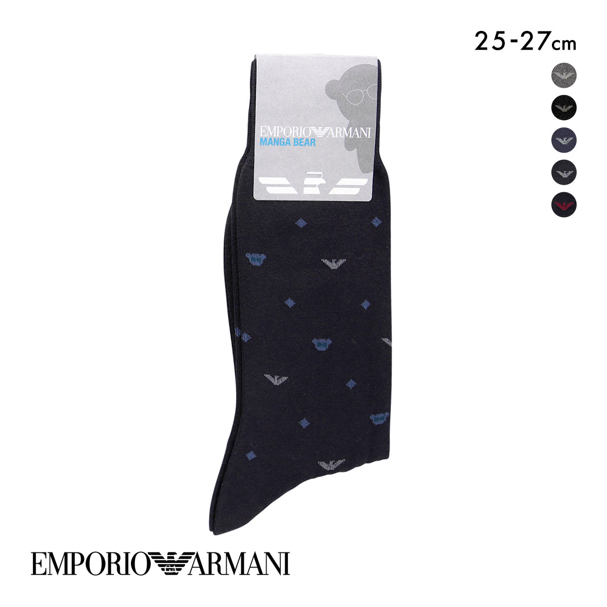 エンポリオ・アルマーニ EMPORIO ARMANI Dress マンガベア＆イーグル メンズソックス 靴下 クルー丈 ビジネス メンズ 綿混 紳士(DNV-濃ネイビー-25-27cm)