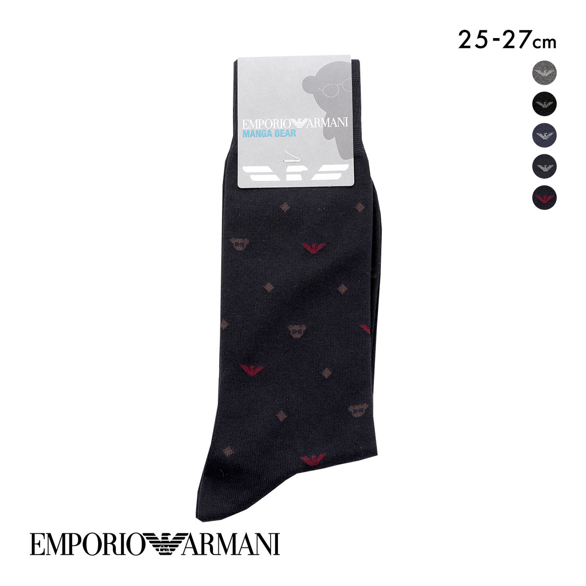 エンポリオ・アルマーニ EMPORIO ARMANI Dress マンガベア＆イーグル メンズソックス 靴下 クルー丈 ビジネス メンズ 綿混 紳士(BK2-ブラック2-25-27cm)