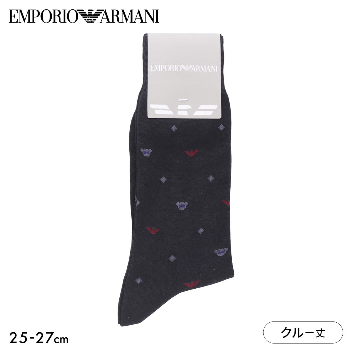 エンポリオ・アルマーニ EMPORIO ARMANI Dress マンガベア＆イーグル メンズソックス 靴下 クルー丈 ビジネス メンズ 綿混 紳士(BK4-ブラック4-25-27cm)
