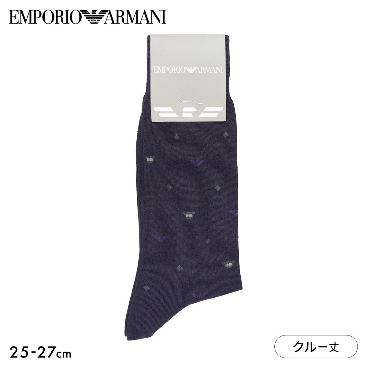 エンポリオ・アルマーニ EMPORIO ARMANI Dress マンガベア＆イーグル メンズソックス 靴下 クルー丈 ビジネス メンズ 綿混 紳士(NV2-ネイビー2-25-27cm)