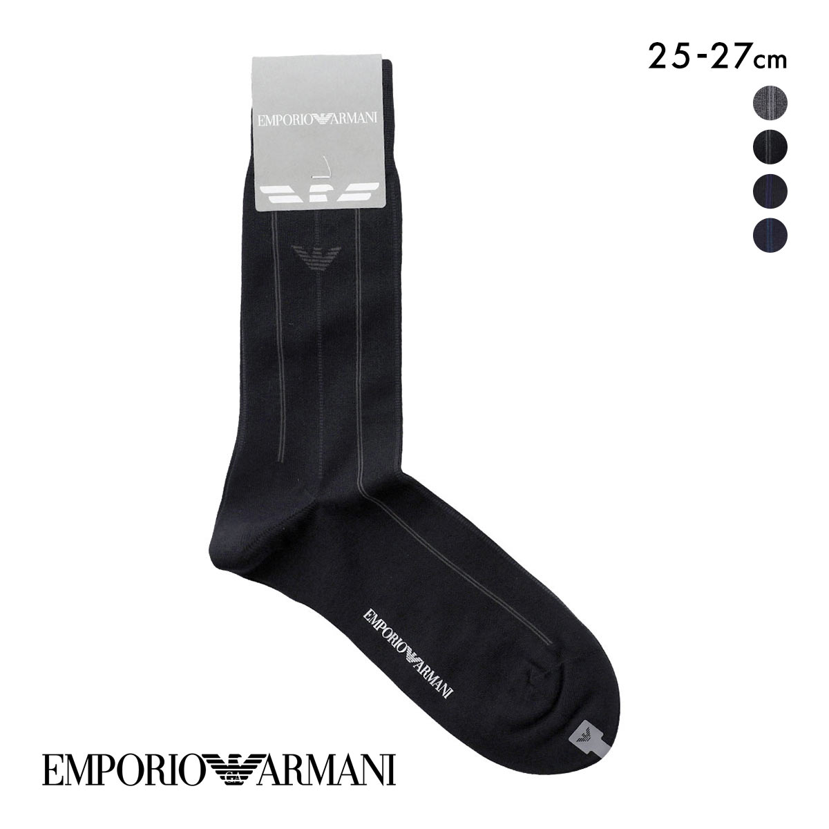 エンポリオ・アルマーニ Dress イーグルストライプ メンズソックス 紳士靴下 クルー丈 ビジネス メンズ 25-27 綿混 EMPORIO ARMANI(BK1-ブラック1-25-27cm)