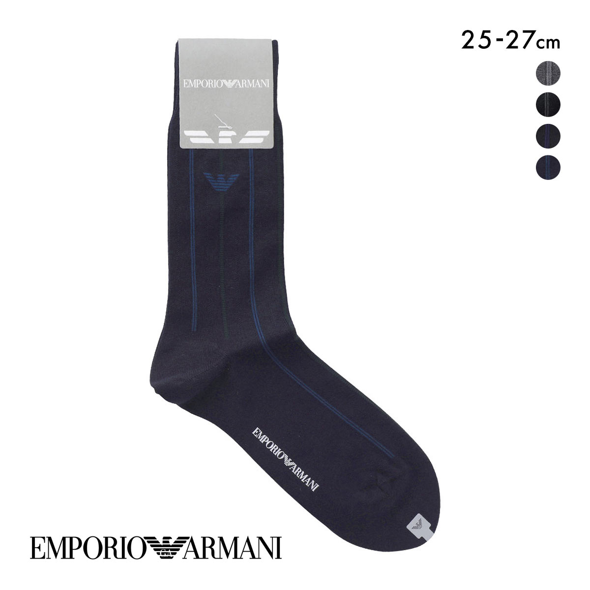 エンポリオ・アルマーニ Dress イーグルストライプ メンズソックス 紳士靴下 クルー丈 ビジネス メンズ 25-27 綿混 EMPORIO ARMANI(KO-コン-25-27cm)