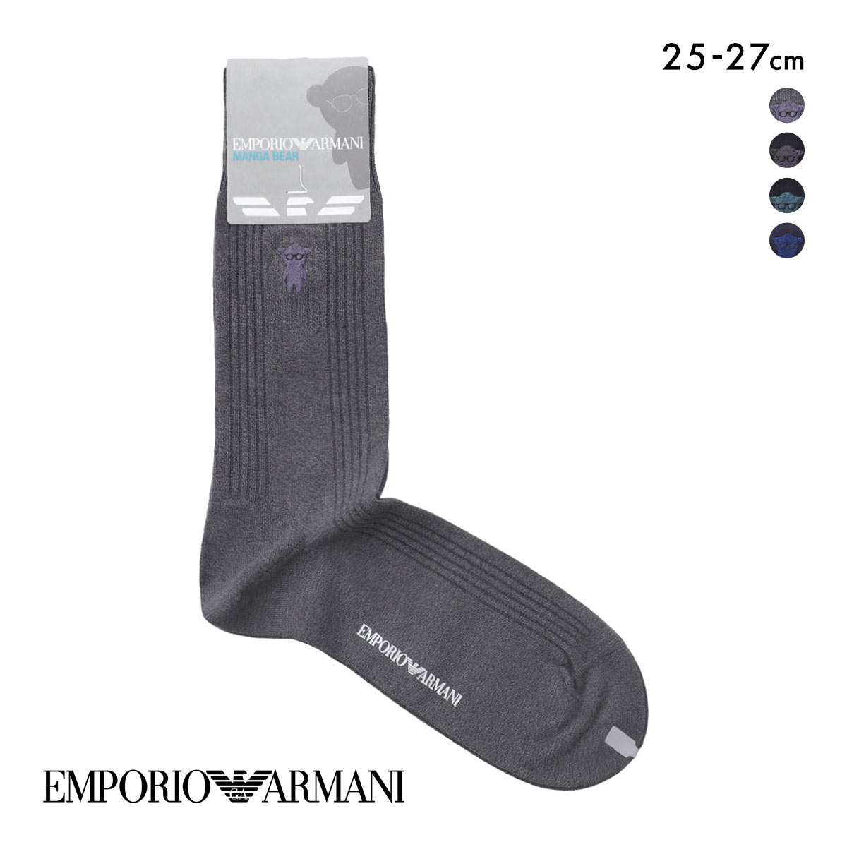 エンポリオ・アルマーニ Dress マンガベア刺繍 メンズソックス 紳士靴下 クルー丈 リブ ビジネス メンズ 綿混 25-27 EMPORIO ARMANI(CGY-チャコールグレー-25-27cm)