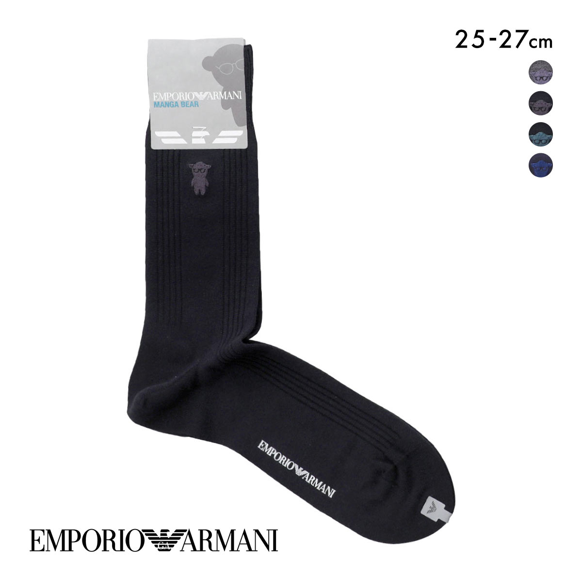 エンポリオ・アルマーニ Dress マンガベア刺繍 メンズソックス 紳士靴下 クルー丈 リブ ビジネス メンズ 綿混 25-27 EMPORIO ARMANI(BK1-ブラック1-25-27cm)