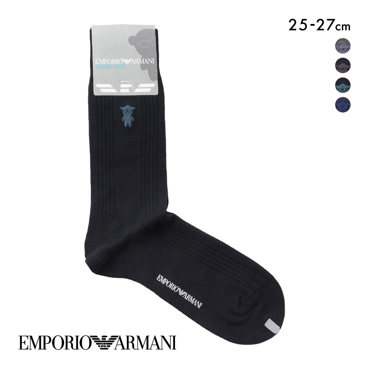 エンポリオ・アルマーニ Dress マンガベア刺繍 メンズソックス 紳士靴下 クルー丈 リブ ビジネス メンズ 綿混 25-27 EMPORIO ARMANI(BK2-ブラック2-25-27cm)