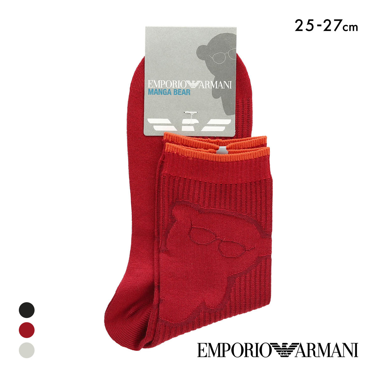 エンポリオ・アルマーニ マンガベア クルー丈 ソックス メンズ カジュアル 靴下 紳士 25-27cm EMPORIO ARMANI(RE-レッド-25-27cm)