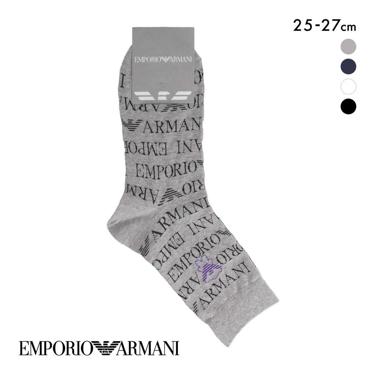 エンポリオ・アルマーニ オールオーバーロゴ クルー丈 ソックス メンズ 紳士 靴下 カジュアル 25-27 EMPORIO ARMANI(GY-グレー-25-27cm)