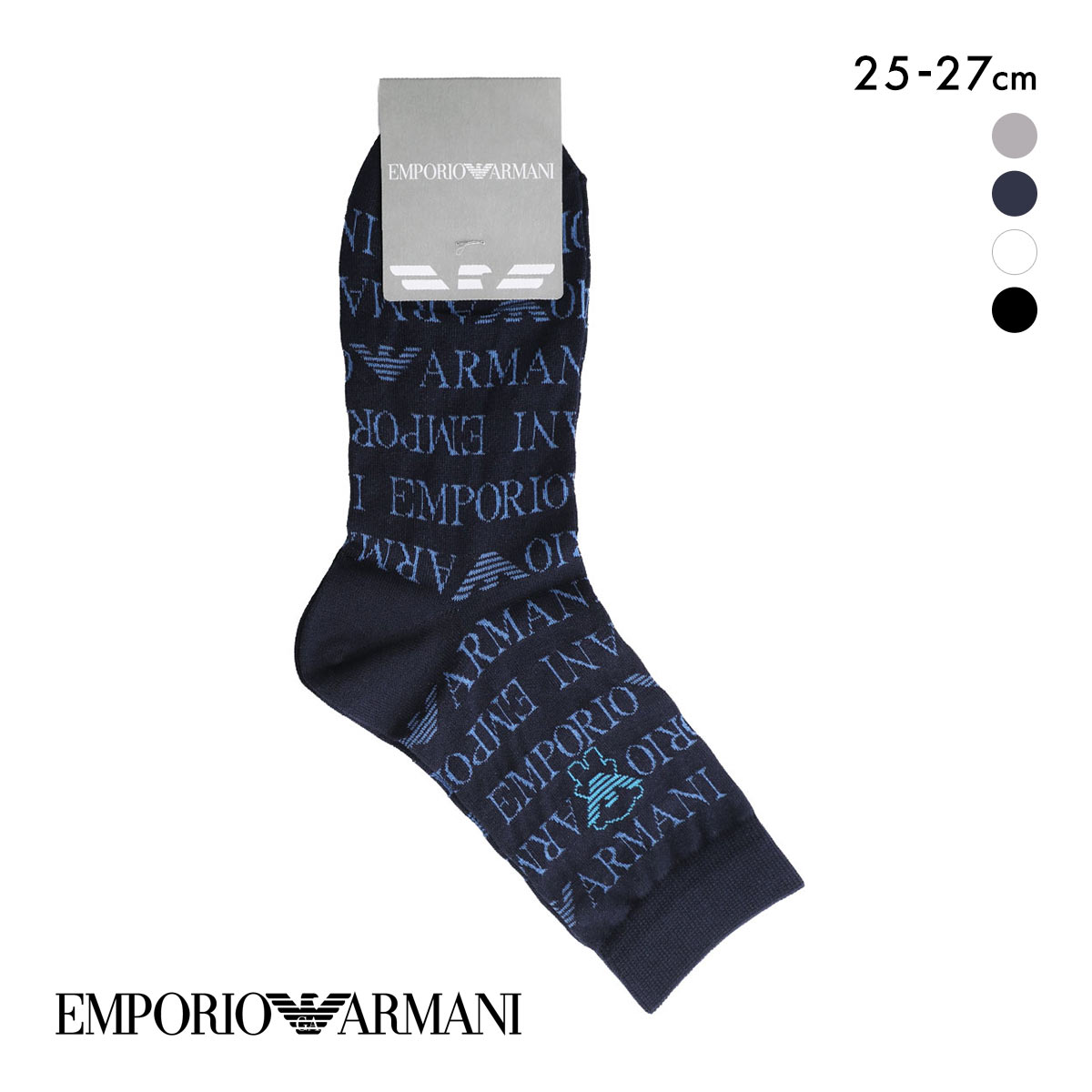 エンポリオ・アルマーニ オールオーバーロゴ クルー丈 ソックス メンズ 紳士 靴下 カジュアル 25-27 EMPORIO ARMANI(NV-ネイビー-25-27cm)