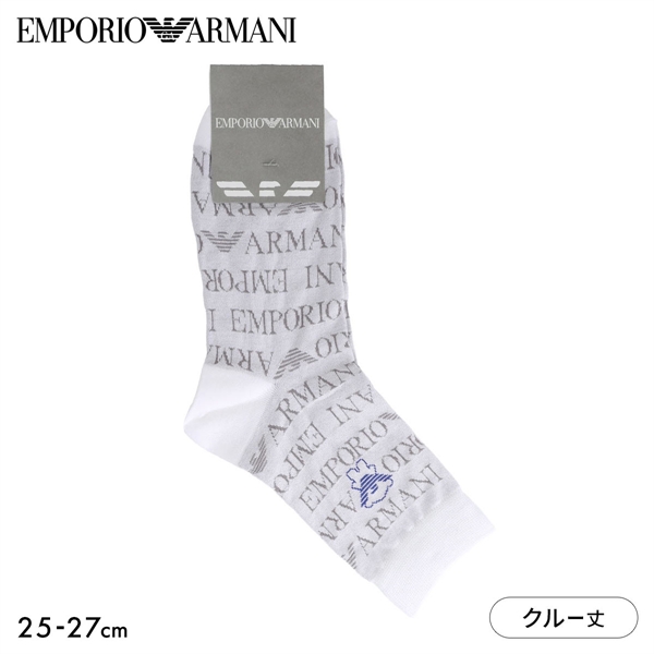 エンポリオ・アルマーニ オールオーバーロゴ クルー丈 ソックス メンズ 紳士 靴下 カジュアル 25-27 EMPORIO ARMANI