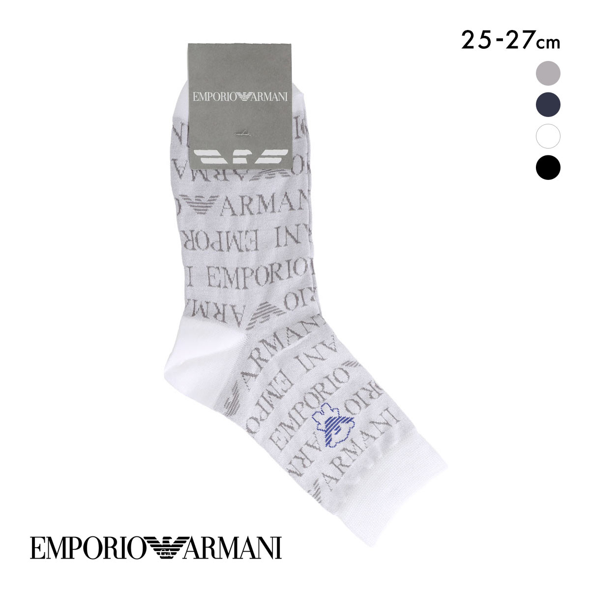 エンポリオ・アルマーニ オールオーバーロゴ クルー丈 ソックス メンズ 紳士 靴下 カジュアル 25-27 EMPORIO ARMANI(WH-ホワイト-25-27cm)