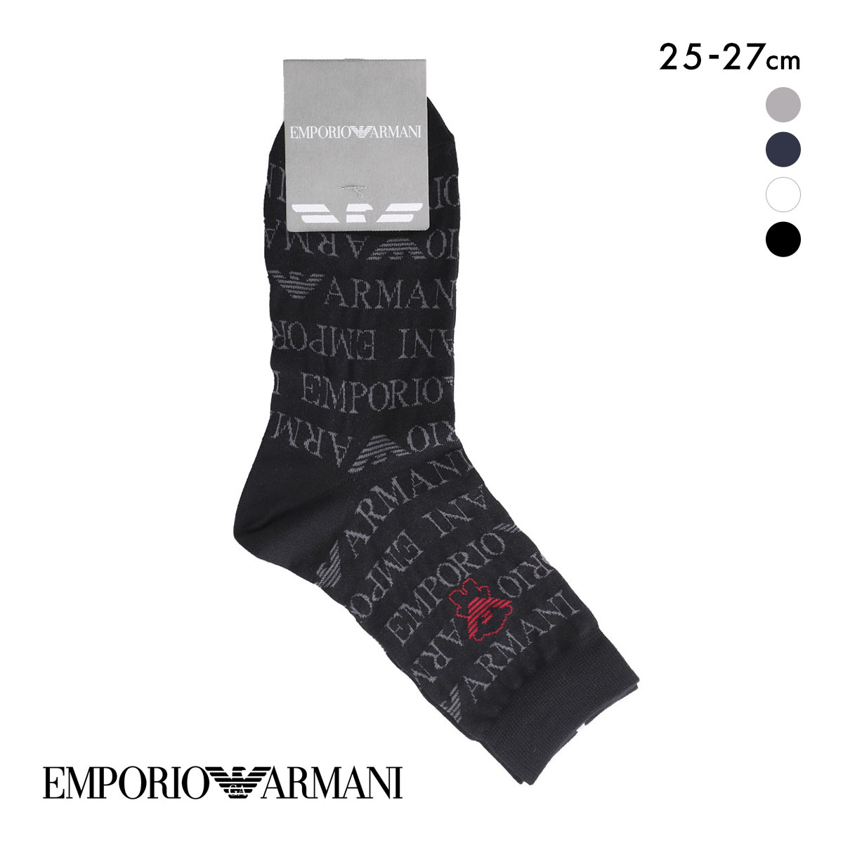 エンポリオ・アルマーニ オールオーバーロゴ クルー丈 ソックス メンズ 紳士 靴下 カジュアル 25-27 EMPORIO ARMANI(BK-ブラック-25-27cm)