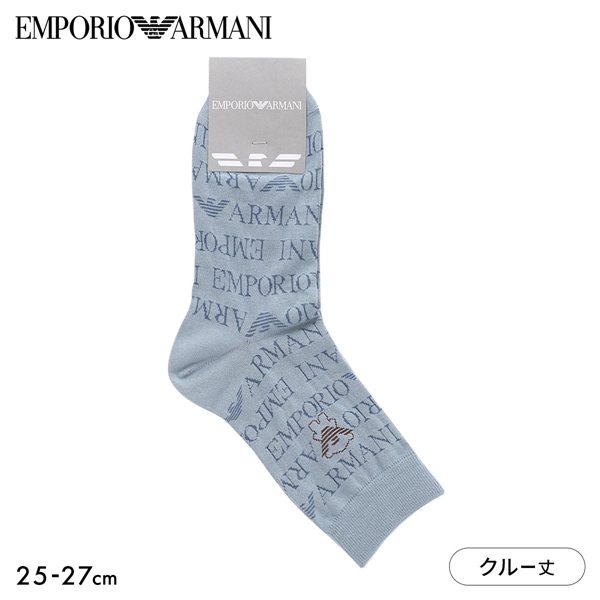 エンポリオ・アルマーニ オールオーバーロゴ クルー丈 ソックス メンズ 紳士 靴下 カジュアル 25-27 EMPORIO ARMANI