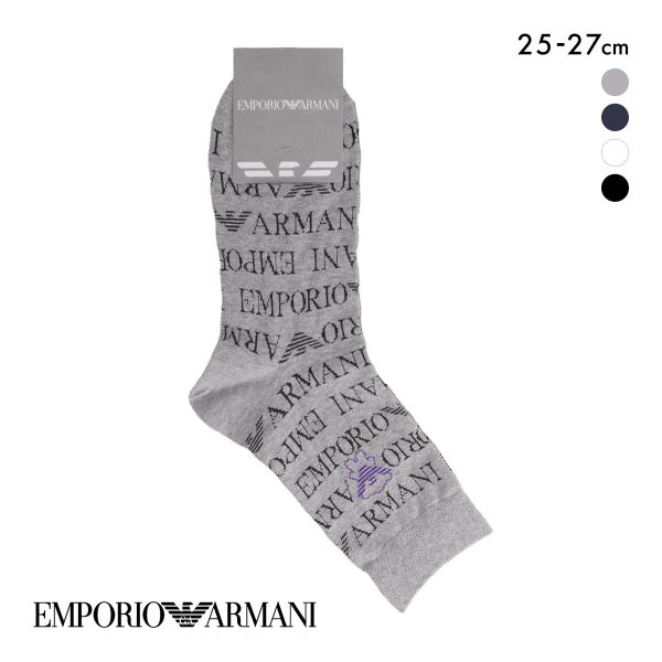 エンポリオ・アルマーニ オールオーバーロゴ クルー丈 ソックス メンズ 紳士 靴下 カジュアル 25-27 EMPORIO ARMANI