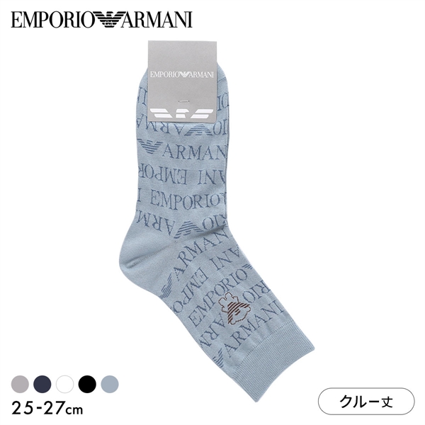 エンポリオ・アルマーニ オールオーバーロゴ クルー丈 ソックス メンズ 紳士 靴下 カジュアル 25-27 EMPORIO ARMANI