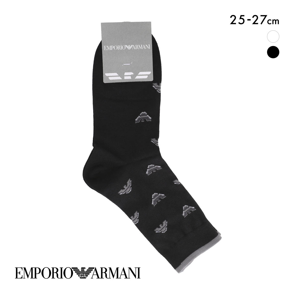 エンポリオ・アルマーニ イーグルシャドー クルー丈 ソックス メンズ 紳士 靴下 カジュアル 25-27 EMPORIO ARMANI(BK-ブラック-25-27cm)
