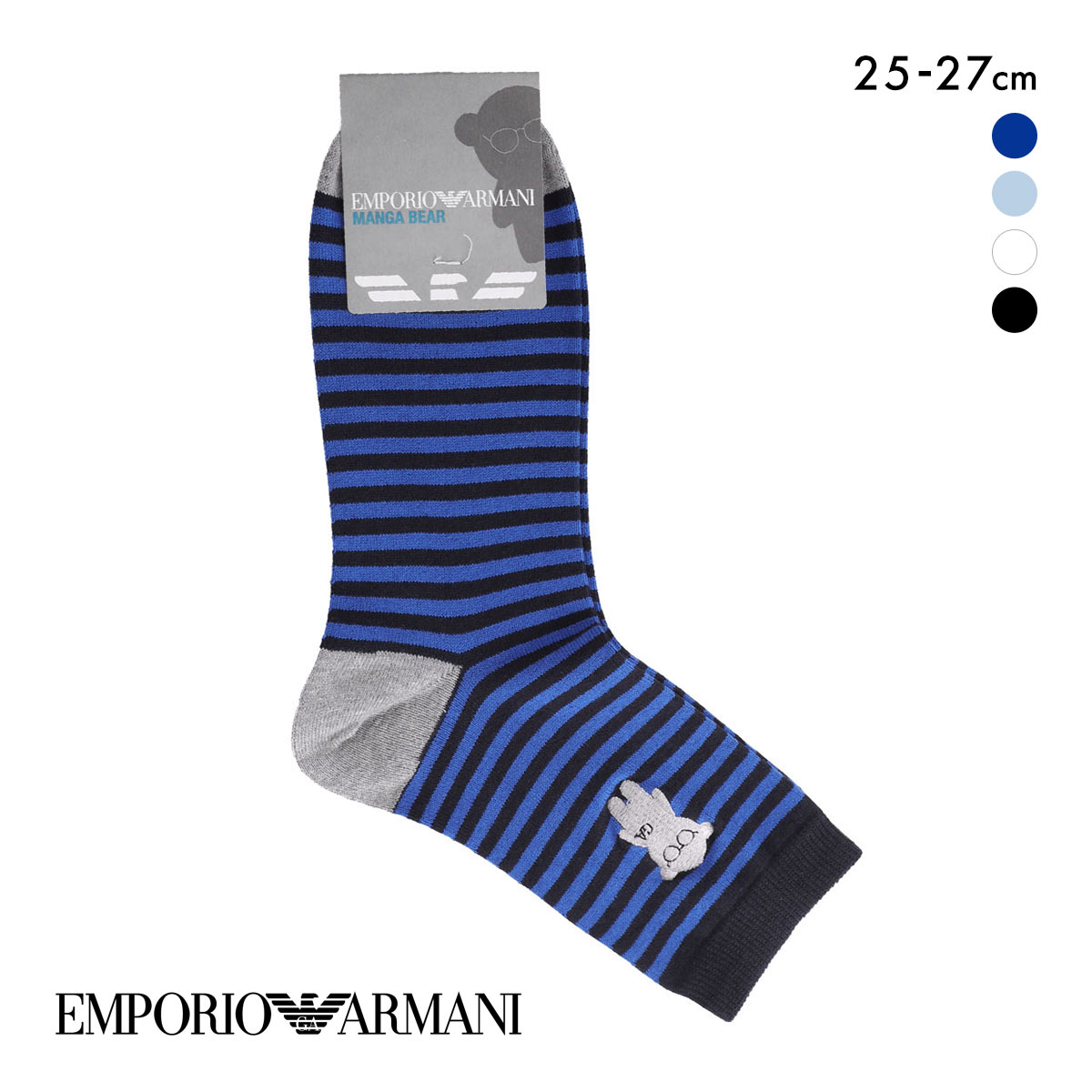 エンポリオ・アルマーニ マンガベアボーダー クルー丈 ソックス メンズ 紳士 靴下 カジュアル 25-27 EMPORIO ARMANI(NV-ネイビー-25-27cm)