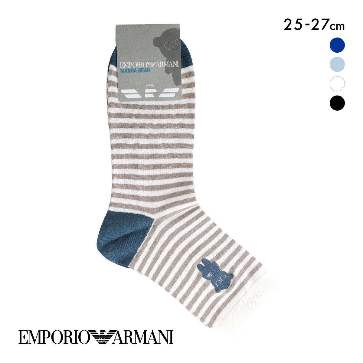 エンポリオ・アルマーニ マンガベアボーダー クルー丈 ソックス メンズ 紳士 靴下 カジュアル 25-27 EMPORIO ARMANI(WH-ホワイト-25-27cm)
