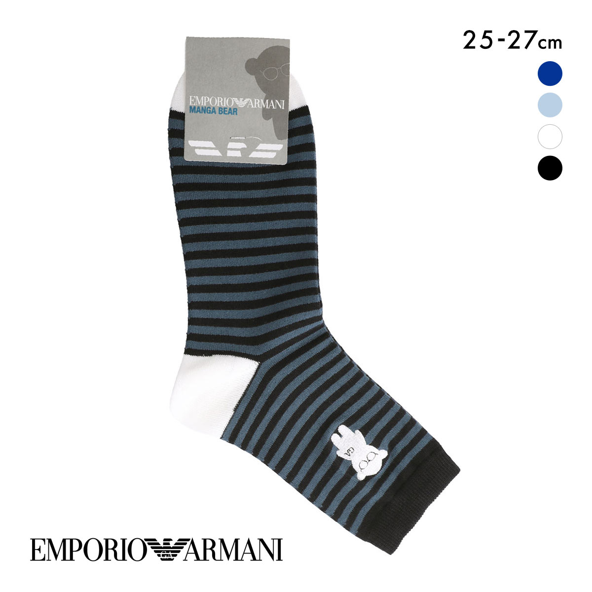 エンポリオ・アルマーニ マンガベアボーダー クルー丈 ソックス メンズ 紳士 靴下 カジュアル 25-27 EMPORIO ARMANI(BK-ブラック-25-27cm)