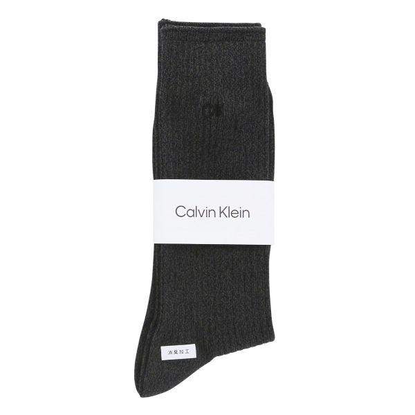 カルバン・クライン CalvinKlein ワンポイントリブソックス 2542105 ロング丈 綿混 毛混 紳士靴下 メンズソックス ビジネス カジュアル(CGY-チャコールグレー-25-27cm)