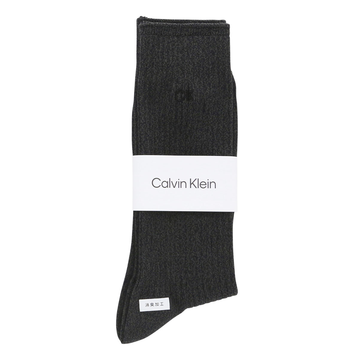 カルバン・クライン CalvinKlein ワンポイントリブソックス 2542105 ロング丈 綿混 毛混 紳士靴下 メンズソックス ビジネス カジュアル(CGY-チャコールグレー-25-27cm)