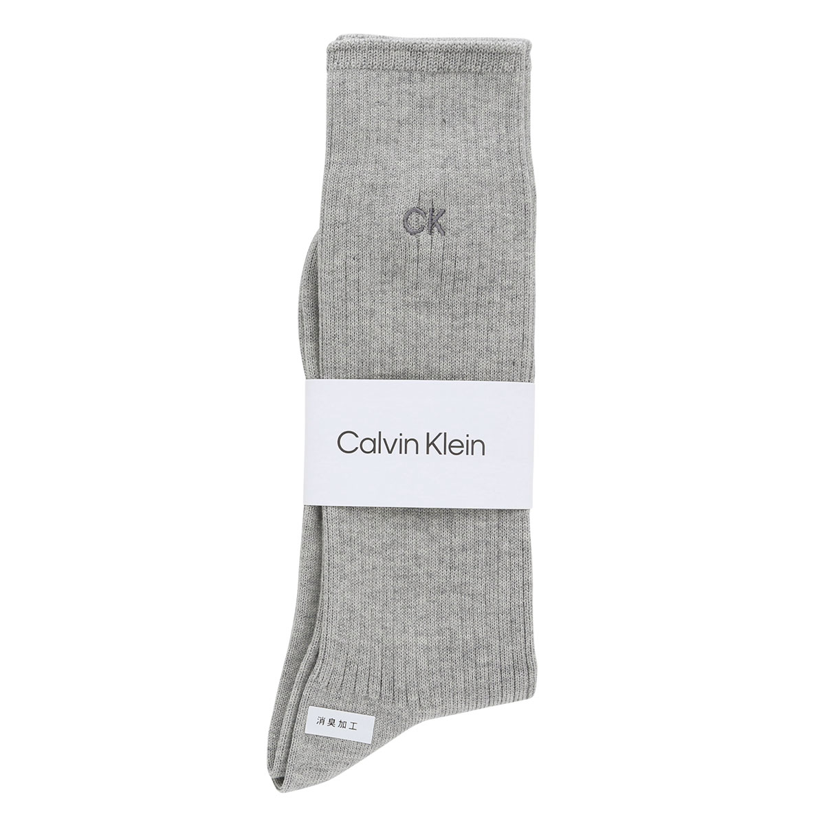 カルバン・クライン CalvinKlein ワンポイントリブソックス 2542105 ロング丈 綿混 毛混 紳士靴下 メンズソックス ビジネス カジュアル(LGY-薄グレー-25-27cm)