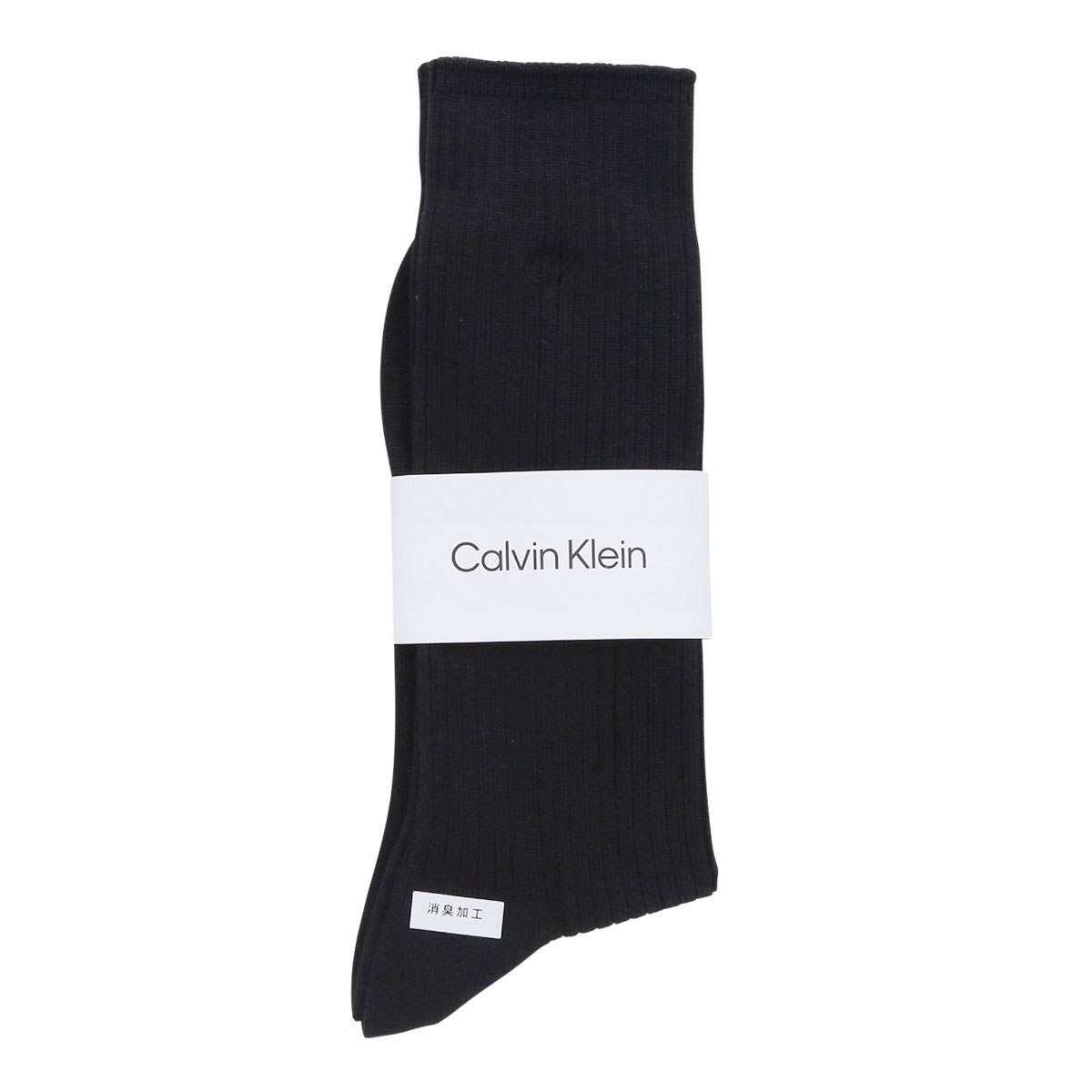 カルバン・クライン CalvinKlein ワンポイントリブソックス 2542105 ロング丈 綿混 毛混 紳士靴下 メンズソックス ビジネス カジュアル(BK-ブラック-25-27cm)