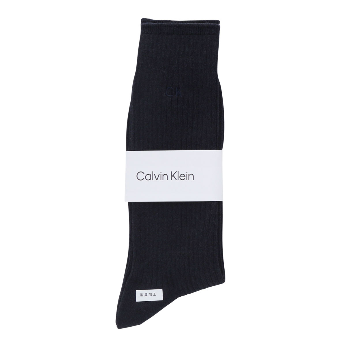 カルバン・クライン CalvinKlein ワンポイントリブソックス 2542105 ロング丈 綿混 毛混 紳士靴下 メンズソックス ビジネス カジュアル(KO-コン-25-27cm)