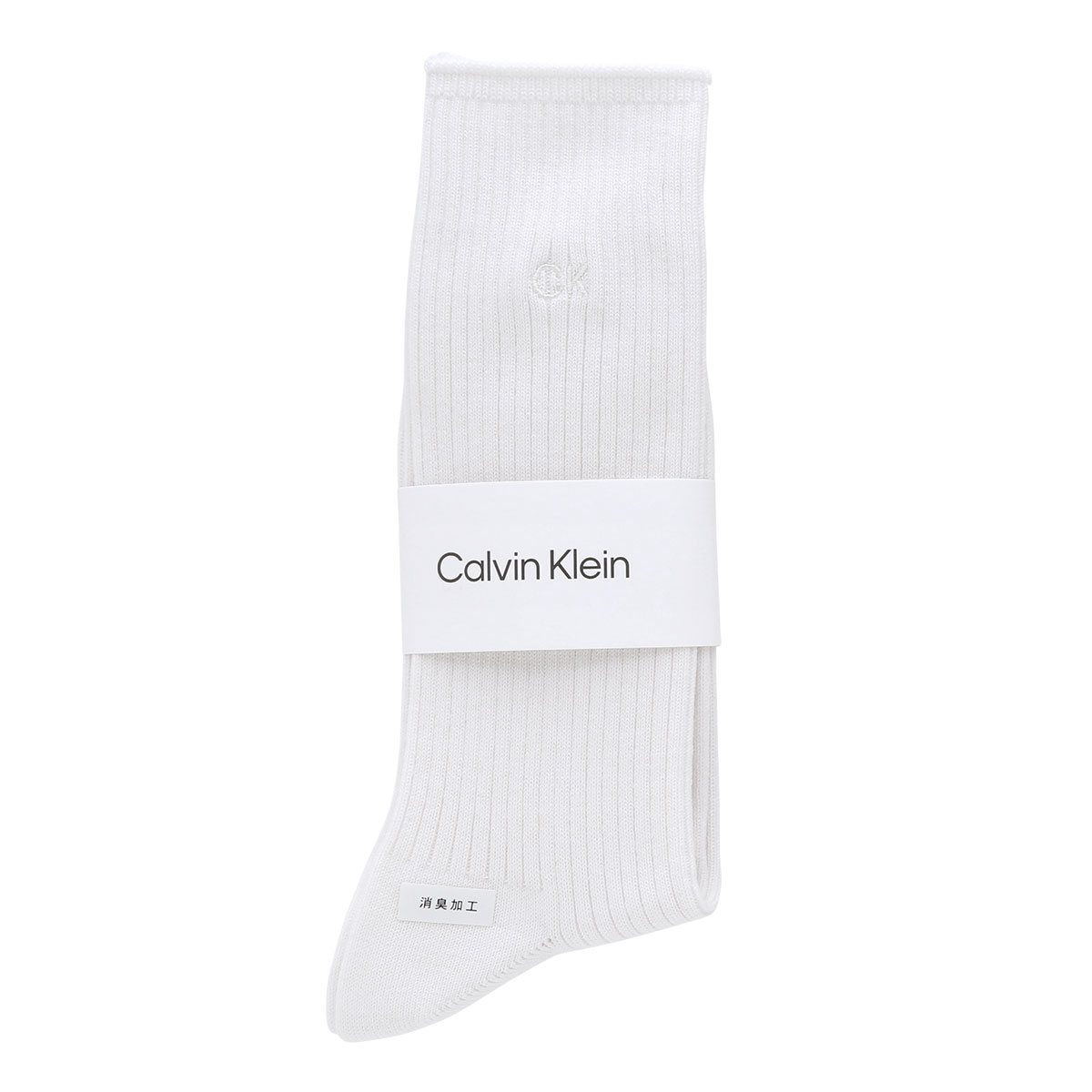 カルバン・クライン CalvinKlein ワンポイントリブソックス 2542105 ロング丈 綿混 毛混 紳士靴下 メンズソックス ビジネス カジュアル(WH-ホワイト-25-27cm)